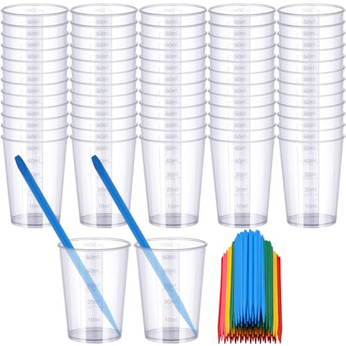 Gartful Resin Mixing Cups and Sticks, 110 Packs Epoxy Measuring Cups Kit - 60PCS 50ml Disposable Graduated Cups, 50PCS Pointed Stir Sticks for Mixing Paint, Stain, Epoxy, Resin