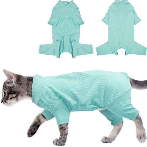 Yternal Sticky Hair Cat Clothes, Breathable & Lightweight, Reduces Shedding Fur Pajamas, Full Body Long Sleeve Surgical Bodysuit, Stop Licking & Shedding Blue XL