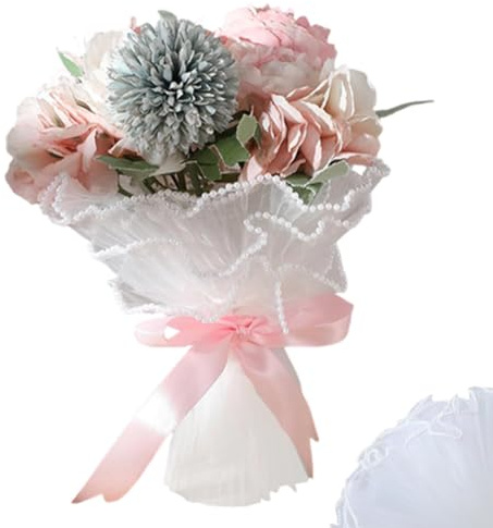 BEPSYOM Papier Cadeau pour Fleurs, Papier d'Emballage de Bouquet avec Bordure de Perles, Filet Ondulé pour Saint-Valentin, Mariage, Noël Blanc 0,15m*4m