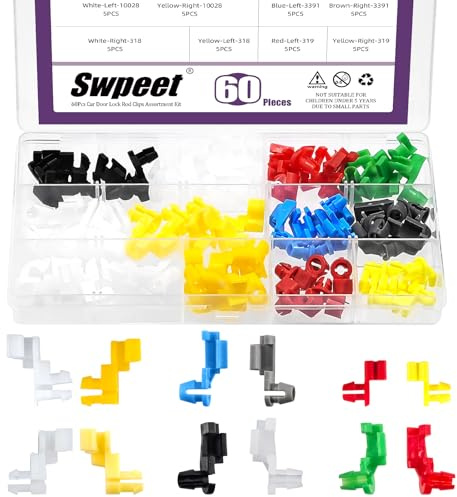 Swpeet 60 st 6 storlekar bildörr låsstång klämmor sortiment kit, vänster och höger dörrhandtag stångände klämhållare, bakre grindstänger klämma, spärrklämma kompatibel med de flesta