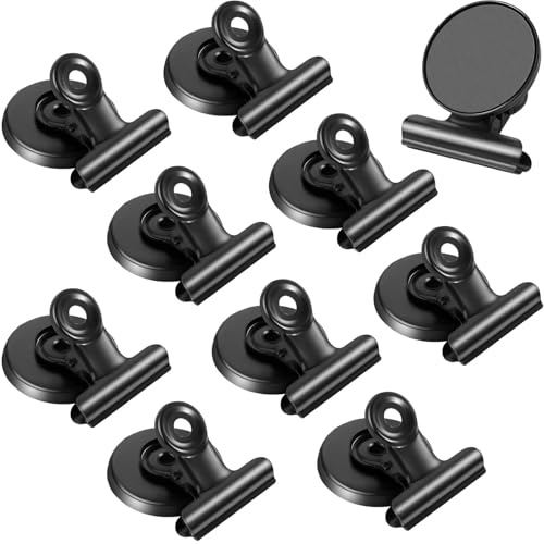 FAYAHAR 10 Piezas Clips Magnéticos, Clips de Imanes de Nevera, Clip Magnético de Metal, Imanes con Pinza Fuertes, para Oficina Escuela Pizarra Refrigerador Magnética, 31mm (Negro)