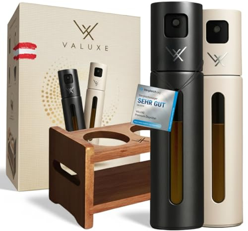 VALUXE® Ölsprüher für Speiseöl & Essig mit UV-Edelstahlmantel & Sprühfilter - Edelstahl Öl-Sprühflasche - Präziser Essig & Olivenöl Sprüher, Öl-Zerstäuber, Oil-Sprayer 2er Set