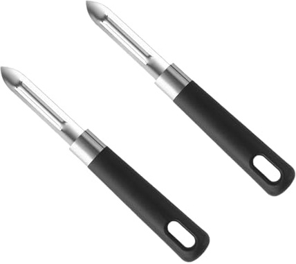 2pcs Eplucheur Légumes, Couteau Économe en Inox à Double Universel Eplucheur Pomme Manuel Tranchant Denté Pomme Ustensile de cuisine Idéal pour fruits et légumes Noir 16.6 * 1.5cm