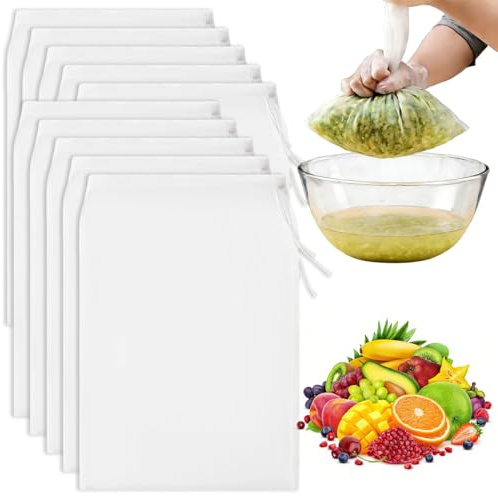 10 Pcs Sacchetti Filtranti Per Alimenti 20×30cm Sacchetto Filtro In Tessuto Di Nylon Riutilizzabili E Lavabili,Colino Per Filtrare Succo Di Frutta,Latte Di Noci,Tofu,Yogurt E Zuppe,Succo Di Verdura