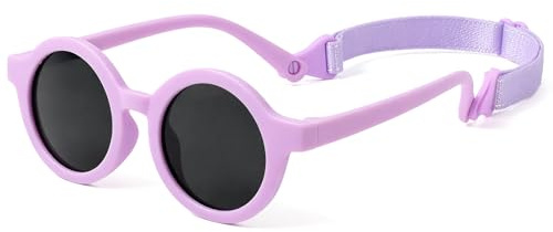 BTHRORO Kids Sunglasses with Strap, Cute Round Baby Polarized Sunglasses Flexible Rubber Glasses UV400 Protection for Toddler Girls Boys Age 0-36 Months (Purple)