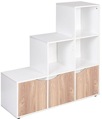 URBNLIVING - Scaffale a 6 gradini con 3 ante in rovere, colore: Bianco