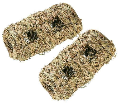 2 Small Animals Hideout House Grass Hideaway Tunnel Chew Toys Activity Center Nest Hut for Hamsters Guinea-Pig Gerbils Chinchillas (2 Hideout Tunnel 7.5×3.7)