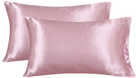 Damier Satin Kissenbezug 40x80cm Rosa Seidig Glänzend Kopfkissenbezug mit Umschlag Luxus Satin Kissenhülle für Haar und Haut 2er-Pack