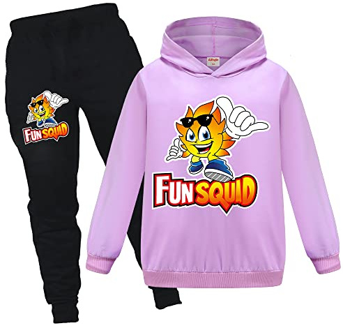 OAIXIUR Lustiges Merch-Kapuzenpullover und Jogger-Set für Kinder, modischer Pullover, Trainingsanzug.., violett, 7-8 Jahre