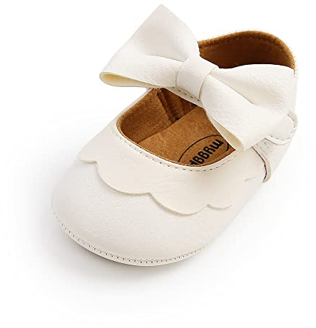 MASOCIO Chaussure Bebe Fille Ballerine Premier Pas Princesse Bébé Bowknot Bapteme Antiderapante Taille 18 0-6 Mois Blanc