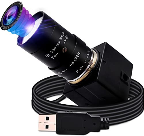 G Varifocal Lens Usb Camera 10X Optical Zoom Webcam,5-50mm Varifocus Web Camera 2448P Zoom Webcam,8MP Varifocal Webcams with IMX179,Focus Adjustable Raspberry Pi Windows Mac Linux Web Cams