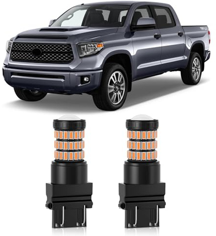 MEALAM Amber Yellow 3157 3156 3057 3056 LED Bulbs with Projector Blinker Lights Compatible with Toyota Tundra 2007-2021 Front Turn Signal Lights & 2007-2013 Rear Turn Signal Lights, Pack of 2