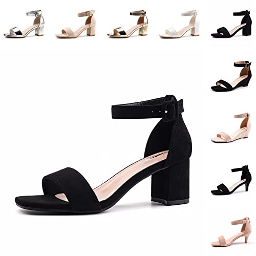 Hitmars Sandales Femme Été Talon Haut Chaussure Escarpin Bout Ouvert Bride Cheville Sandales Talons Chic Mode Confort Noir Taille 36 EU