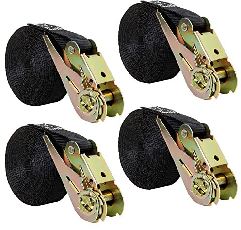 YAYODS 4PCS Black Ratchet Straps, Heavy Duty Ratchet Tie Down Straps with 800kg Break Strength, 2.5cm x 6m Ratchet Straps for Motorcycle, Trucks, Trailer, Cargo