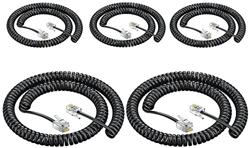 Ubramac Cavo per cornetta telefonica, filo a spirale, 2,4 m, non arrotolato, cavo a spirale per telefono fisso RJ9 4P4C, accessorio telefonico (confezione da 5)