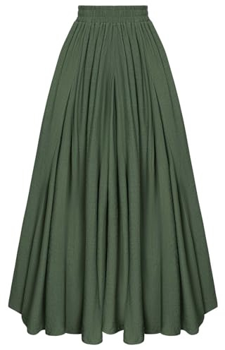 Scarlet Darkness Women Casual Maxi Skirt Flowy Bohemian Renaissance Long Skirts Olive Green S