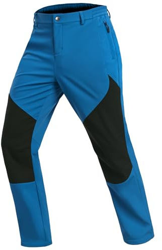Djtnzdm Softshellhose Herren Wasserdicht Thermo Fleece Hose Winter Warm Gefüttert Outdoorhose Winddichte Skihose Männer mit Reißverschluss XL Blau