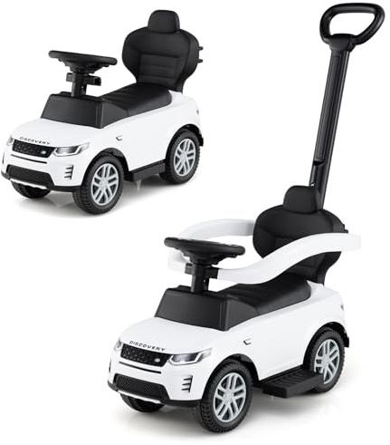 DREAMADE 3 en 1 Porteur Enfants, 12-36 Mois, Voiture à Pousser & Poussette & Trotteur avec Barre de Poussée Amovible, Arceau de Sécurité, Espace de Rangement Caché (Blanc)
