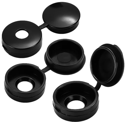 Screw Cover Caps Hinged Plastic Covers – Fits 10-12 Gauge Screws (4.8mm to 5.5mm) – Snap Close Caps (50, Black)