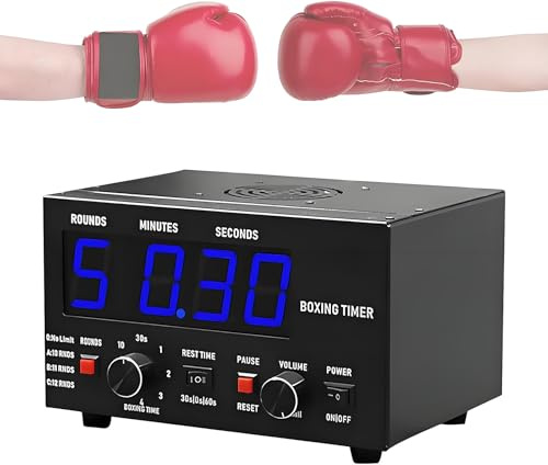 Temporizador Profesional para Gimnasio, Temporizador Clásico De Boxeo con Intervalos, Pantalla LED, Tiempo De Entrenamiento Y Repeticiones Seleccionables, Sonido Ajustable Blue