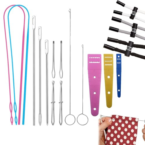 Kit de enhebrado para Cordones y túneles 17 Piezas (einfädelhilfe) con pasacordones, Pinzas y Herramientas de guía, para Pantalones, Sudaderas con Capucha, Chaquetas, Shorts y Ropa Deportiva
