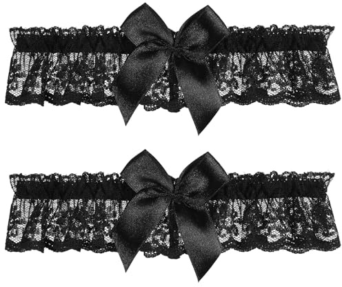 ZEYIYER 2Pcs Black Garter, Black Lace Garters for Women, Bowknot Leg Garment, Bow Lace Garters Belt for Bridal, Wedding, Bride, Women, Party