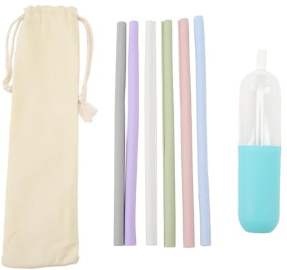 6 cannucce di silicone apribili, cannucce da bere riutilizzabili e lavabili con chiusura a scatto, con scatola e sacchetto per la conservazione, cannucce flessibili ecologiche da 9