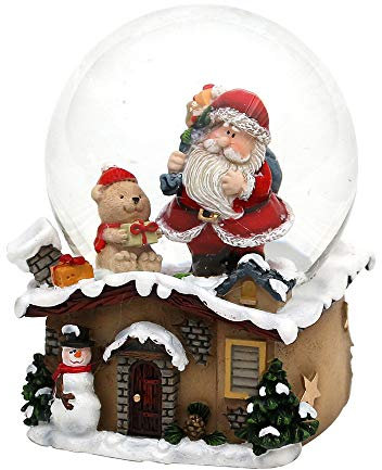 Dekohelden24 Sfera di neve con Babbo Natale, dimensioni: 7 x 7 x 9 cm, palla da 6,5 cm, orsacchiotto 501473