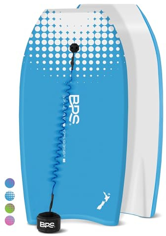BPS 37 Body Board for Surfing Kids / Adults with Body Board Leash for Arms (Blue / White)