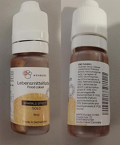 Wenburg Lebensmittelfarbe, Glitzer, 11ml hochkonzentriert, made in EU, flüssig. zum Färben von Teig, Getränken, Aromen, Slime - Glitzer Gold Lebensmittelfarbe - Goldfarbe für Torten - Gold Sparkle