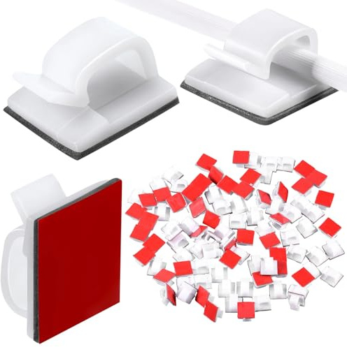 Blulu 100 miniclips de Cable para Exteriores con Cintas Adhesivas, Clips de luz, Clips Decorativos, Ganchos autoadhesivos, Soporte de Alambre para Navidad y Cadenas de Luces (Mediano, Blanco)
