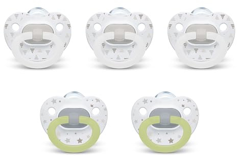 NUK First Choice Classic Orthodontic Baby Pacifier, 6-18 Months Baby Pacifier, Neutral, Baby Must Haves, 5-pack