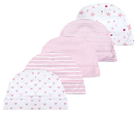 Chamie Newborn Baby Hat for Babies, Boys, Girls, Ages 0-6 Months, 100% Cotton (0-6Months, Pink Hat)