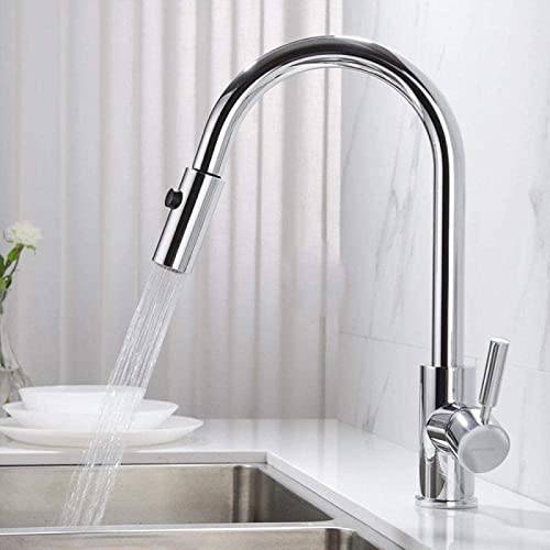 SBTXHJWCGLD Robinet de Cuisine pivotant à 360 degrés Robinet rétractable Froid et Chaud Robinet Basse Pression-Chrome_Polished