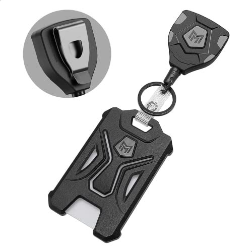 MNGARISTA Einziehbarer Ausweishalter mit Gürtelclip,strapazierfähiger Ausweishülle Ausweishalter mit 31,5 einziehbarer Karabiner-Ausweisrolle, schwarz-9OZ