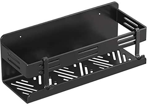 Biutimarden Duschablage Ohne Bohren,Selbstklebend Rostfreier Stahl Wandmontiertes Badezimmer Regal mit 2 Haken Schnelle Entwässerung Duschkorb für Badezimmer Küche(20CM,Schwarz)