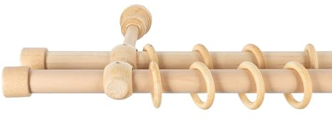 SN Deco Gardinenstange Cafiro, Holz, Ø 28mm, 2-Lauf, Komplettset mit Ringen, Farbe Natur 160cm