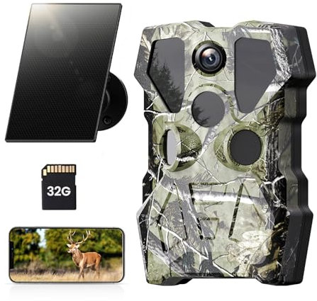 XTU Wildkamera WLAN mit Handyübertragung App - 64MP 2.7K Solar Wildtierkamera mit Bewegungsmelder Nachtsicht,30 Meter Fernzugriff,0.2S Auslösezeit 120°Erfassungswinkel,mit 32GB SD-Karte 5600mAh Akku