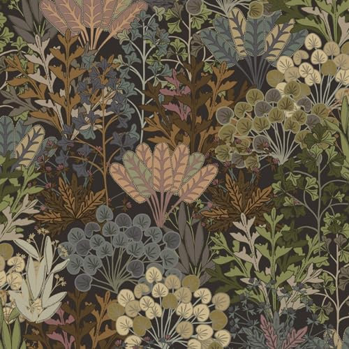 Fiula Selbstklebende Tapete 41CMx3M Klebefolie Möbel Blätter Vintage Muster Tapeten Braun Grün Klebetapete Vinyl Wrap Wandtapete Wohnzimmer Schlafzimmer Möbelfolie Bunt Wasserdicht Wallpaper