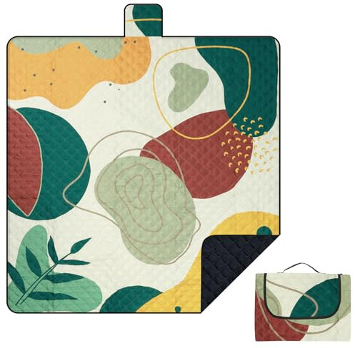 Outplea Boho Manta Picnic Impermeable 200 x 200 CM, Manta de Playa Portátil Lavable a Máquina, Alfombras de Picnic Ligero para Parque Jardín Barbacoa, Arte Abstracto