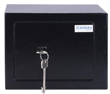 DONAU Tech Cassaforte per mobili, 4,6 l/23 x 17 x 17 cm, cassaforte manuale per mobili, cassaforte per banconote, cassaforte da parete, con 2 chiavi e nero