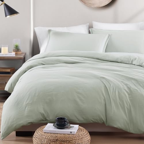 LANE LINEN 4-delat set med sängkläder – förtvättat mikrofiberpåslakan, dra-på-lakan och örngott – mysigt och hållbart (mineral)