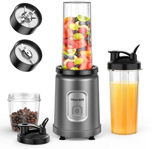 TENKER Smoothie Blender Personal Size for Shakes and Smoothies, with 2 * 650ml Blending Cup, 1*Grinding Cup Non-BPA, Extractor Blends Nuts, Frozen Fruit & Ice