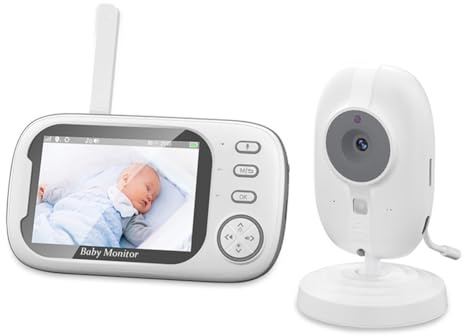 Ptdfjspt Monitor de VíDeo para BebéS, Cuidador de BebéS, Pantalla IPS de 3,5 Pulgadas, Monitor de CáMara para BebéS, Alerta de AlimentacióN de CancióN de Cuna, Enchufe de la UE