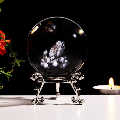 Sahoottie 60mm 3D Owl Gifts for Women Owl Crystal Ball Paperweight Owl Ornaments Glass Ball