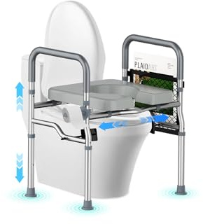 TODO Rehausseur Toilette pour Personnes Âgées, Rehausseur WC Adulte Hauteur Réglable 68-78cm, avec Accoudoir et Siège Rembourré, pour Enceintes et Handicapées, Convient à toute Chasse d'eau