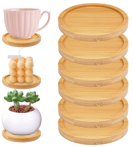 Zykra 6 Pièces Dessous de Verre Bois 9.5cm Support Bougie, Réutilisable Bougeoir Bois, Ronde sous Verres Rond en Bambou, Dessous de Verre en wooden, Dessous de Bougie pour Tasses, Boisson, Bougie