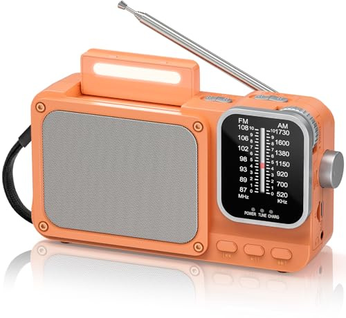 Radio Portátil Pequeña, Am/FM Mini Radios con batería de 2400 mAh, Radio Transistor por Pilas AA con Bluetooth/Lámpara de Lectura/Toma de Auriculares de 3,5 mm/TF