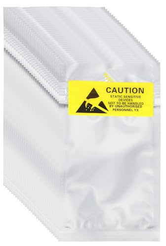 sourcing map 200 bolsas antiestáticas de 2.4 x 4.5 pulgadas, bolsa de blindaje ESD resellable con etiquetas para disco duro, disco duro, SSD, placas base de dispositivos electrónicos, color plateado