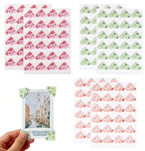 BAUCH 6 Pezzi Angoli per Foto Adesivi Decorativi per Scrapbooking, Angolini per Album Fotografici con Motivi Gatto Nero, LOVE e Quadrifoglio, Accessori Fai da Te per Diario e Cornici, Set Assortito